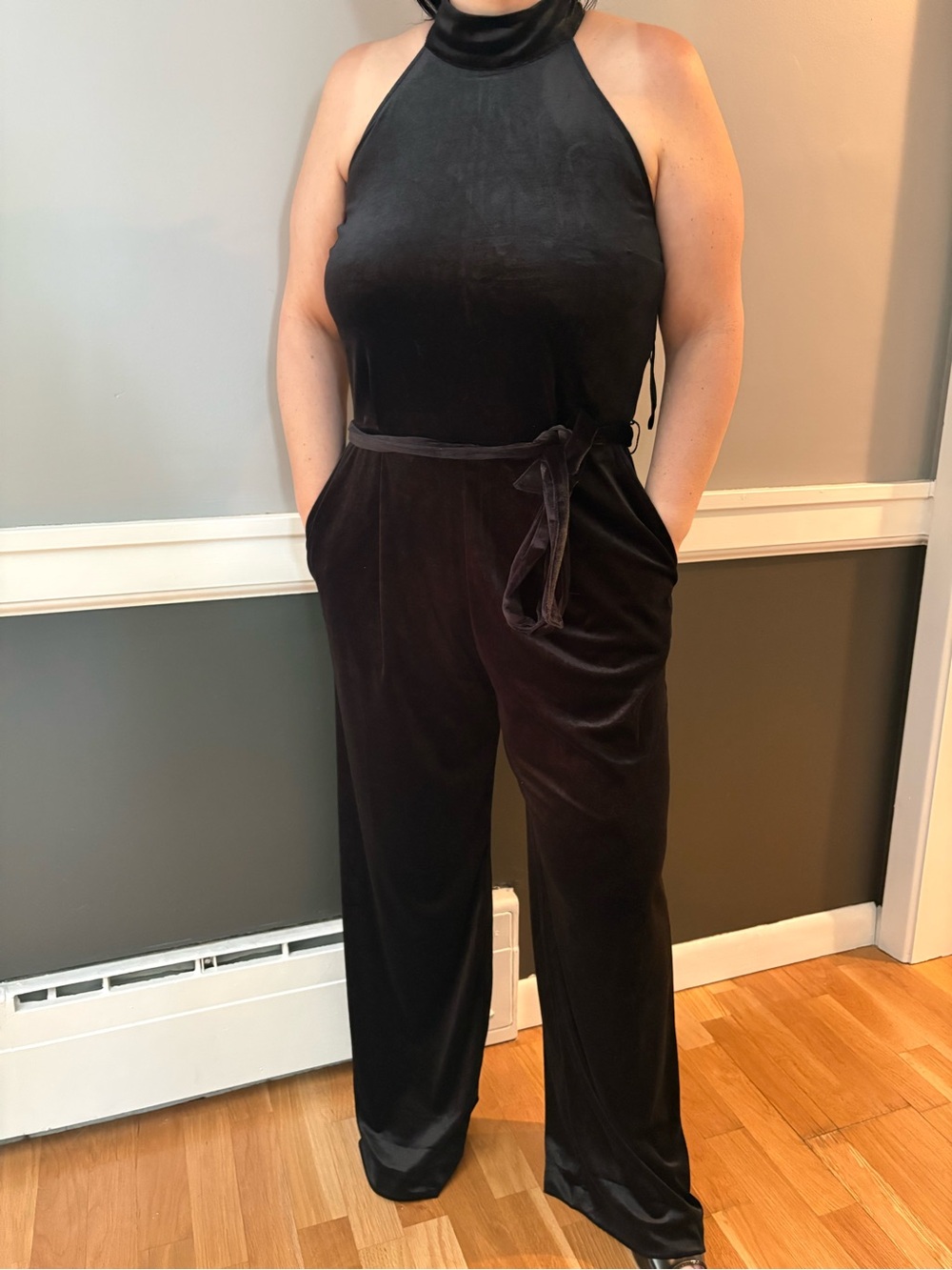 GAP Black Velvet Halter Tie-Waist Jumpsuit